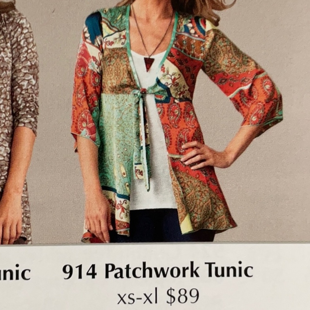 CAbi Patchwork Tunic Multicolor Kimono Jacket Tie… - image 13